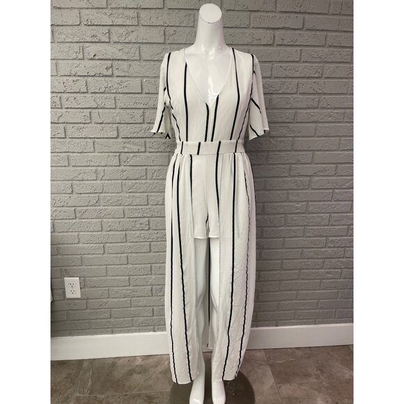 Crystal Doll Women Plunging V Neckline Stripe Maxi Romper Size 3 (juniors) - Picture 3 of 12